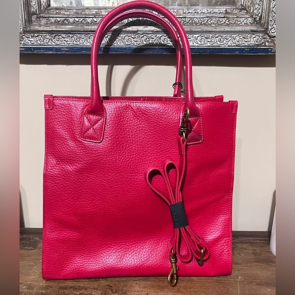 NWT!  Gray Fox-Morgan Red Leather Tote Bag - Picture 3 of 7